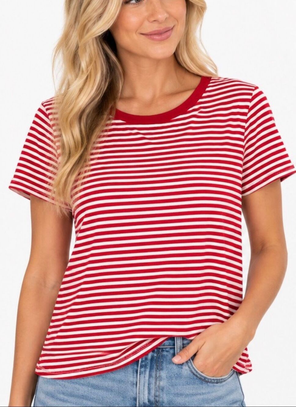 Ella Moss red cotton striped tshirt size M